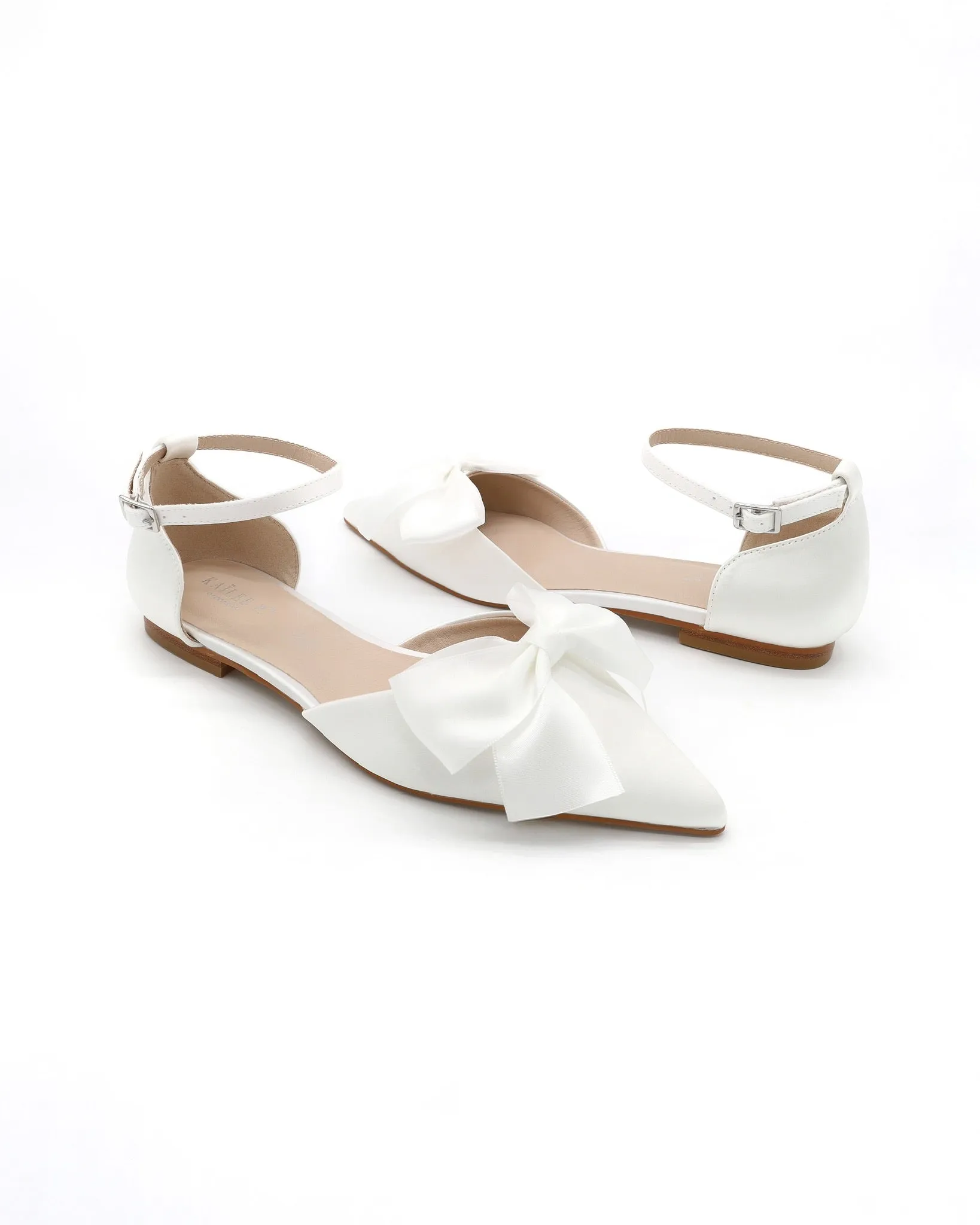 Satin Pointy Toe Flats with Front Satin Bow