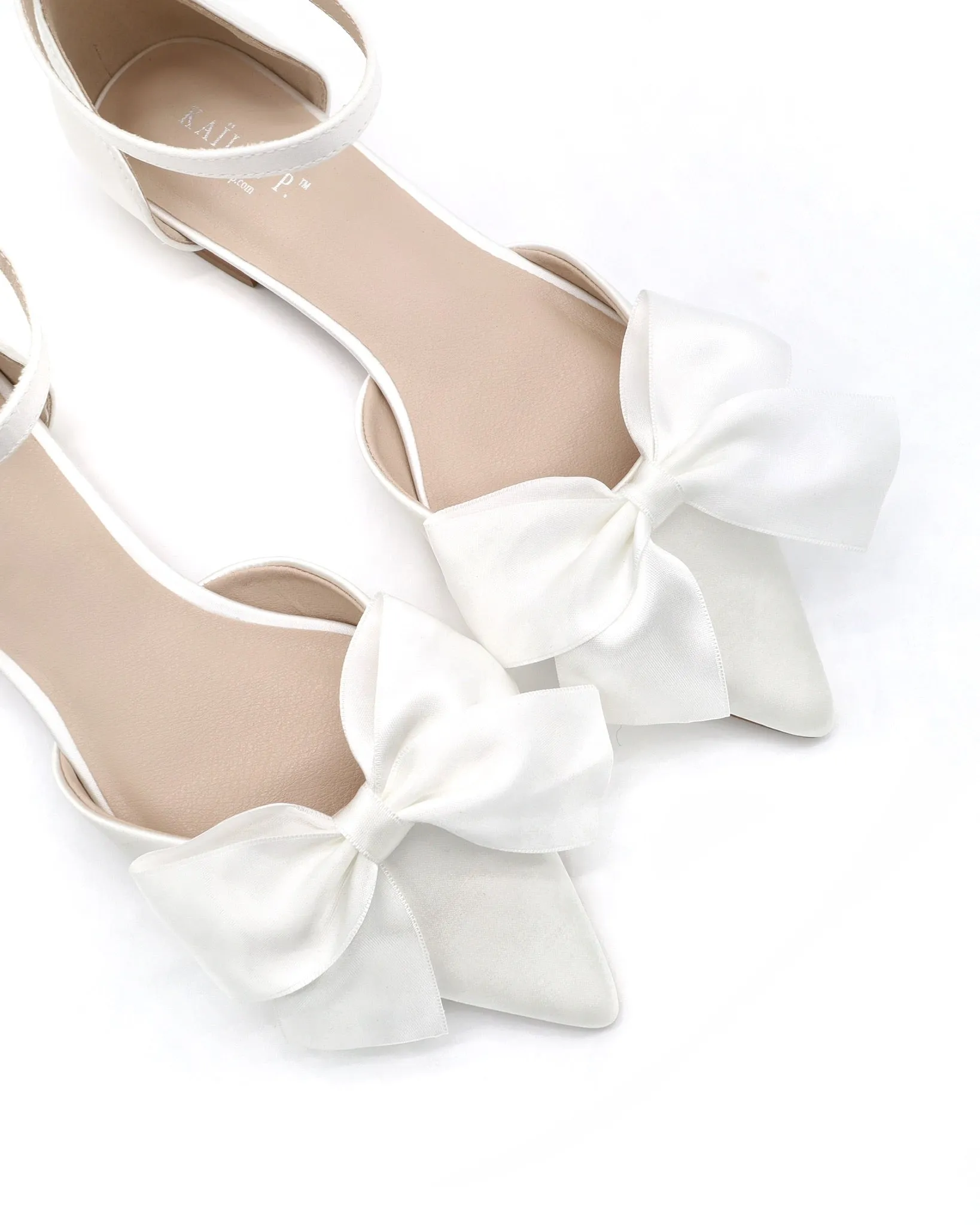 Satin Pointy Toe Flats with Front Satin Bow