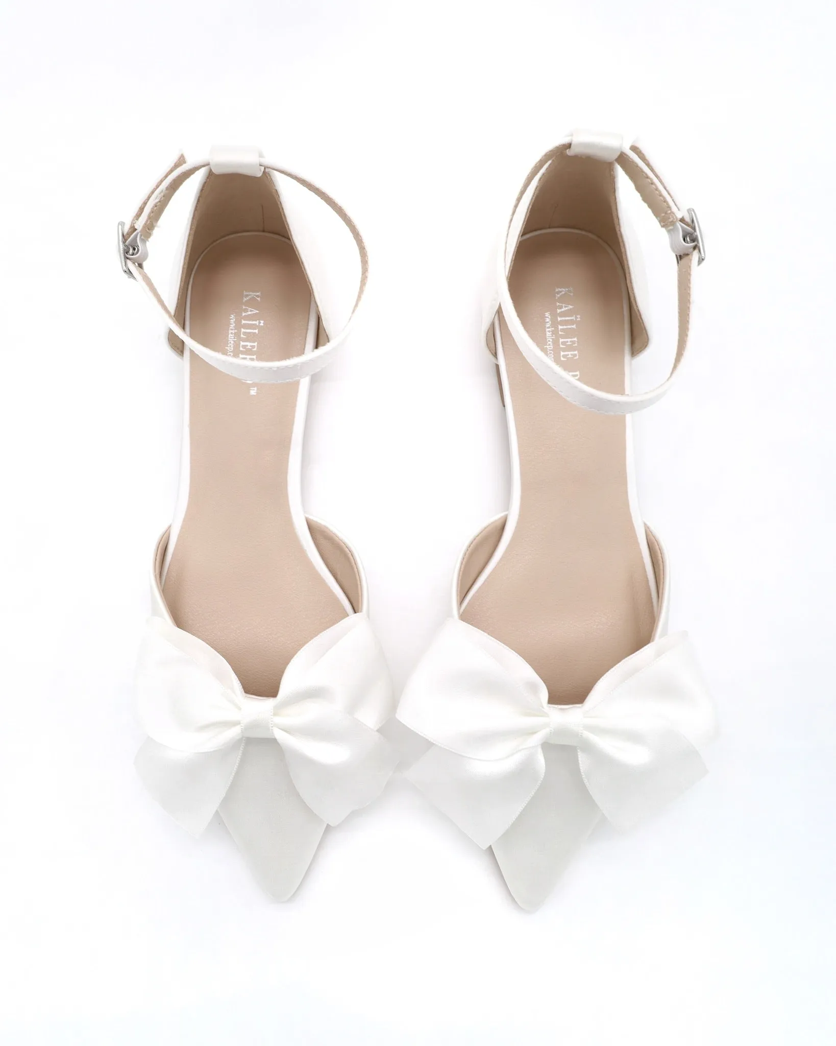 Satin Pointy Toe Flats with Front Satin Bow