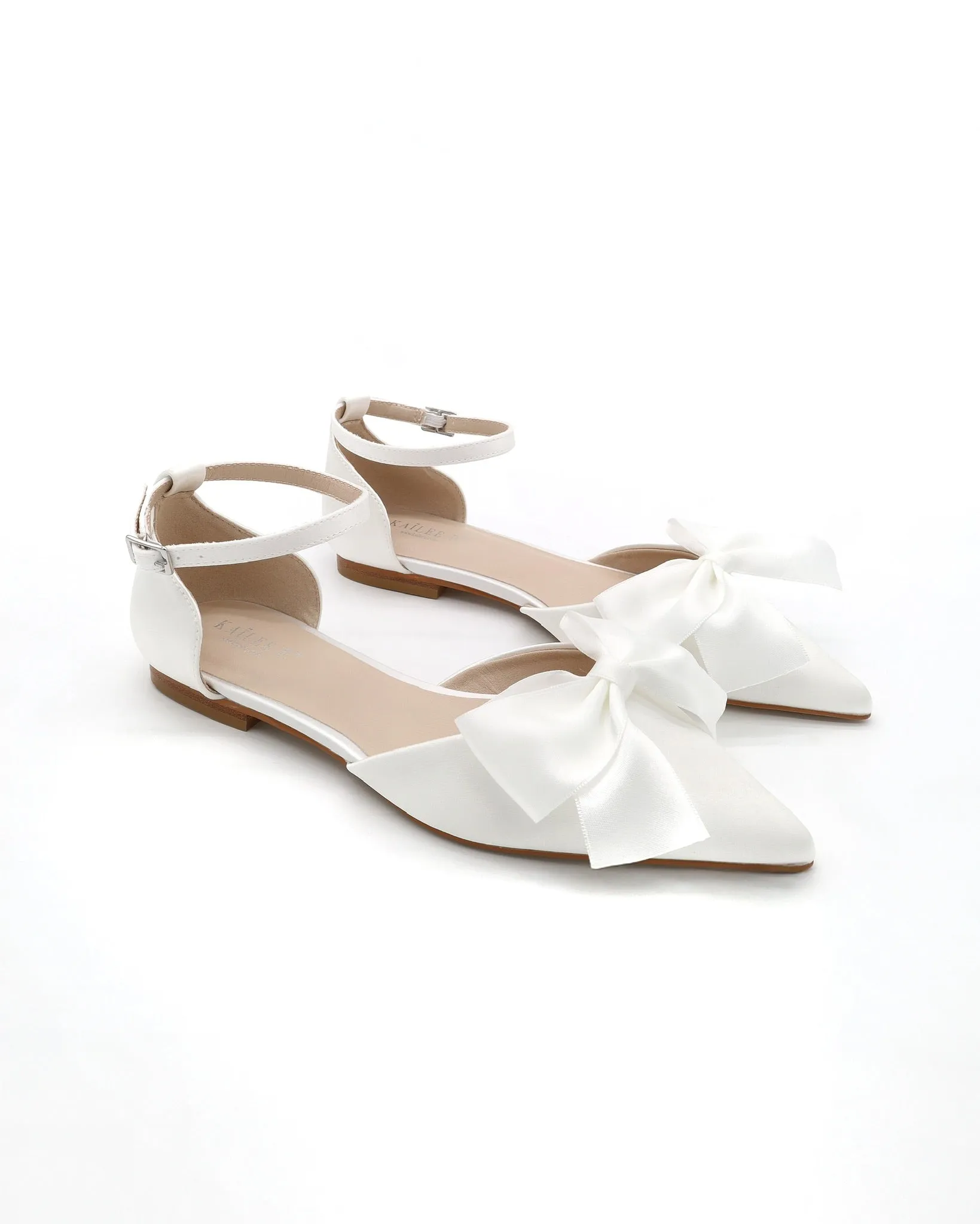 Satin Pointy Toe Flats with Front Satin Bow