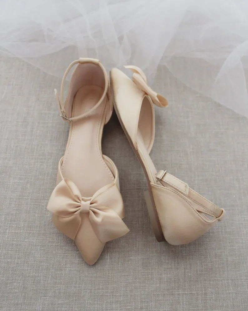 Satin Pointy Toe flats with Front Satin Bow