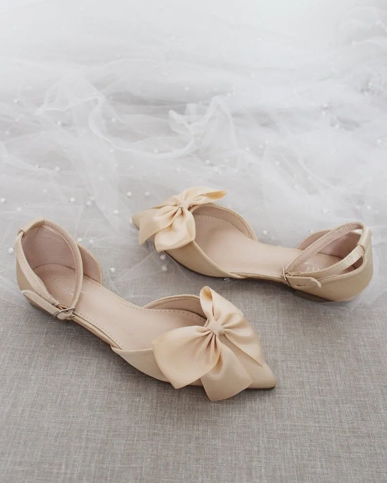 Satin Pointy Toe flats with Front Satin Bow