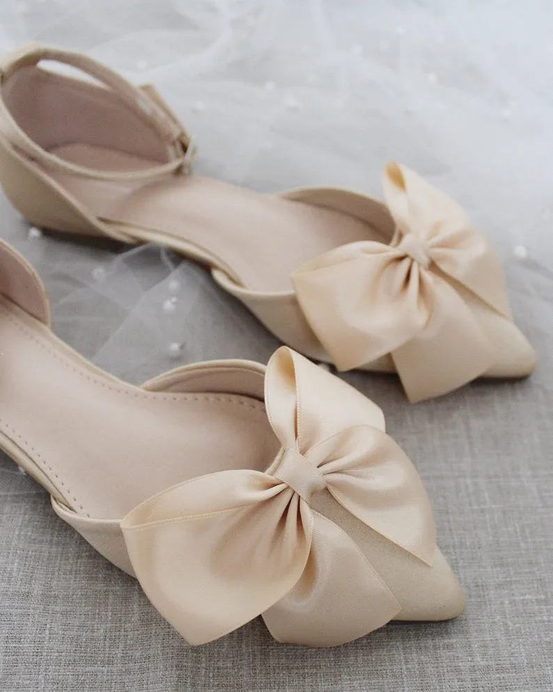 Satin Pointy Toe flats with Front Satin Bow