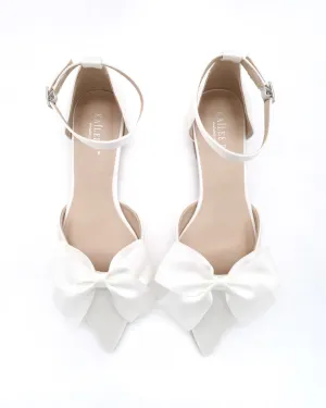 Satin Pointy Toe Flats with Front Satin Bow