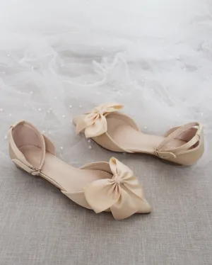 Satin Pointy Toe flats with Front Satin Bow