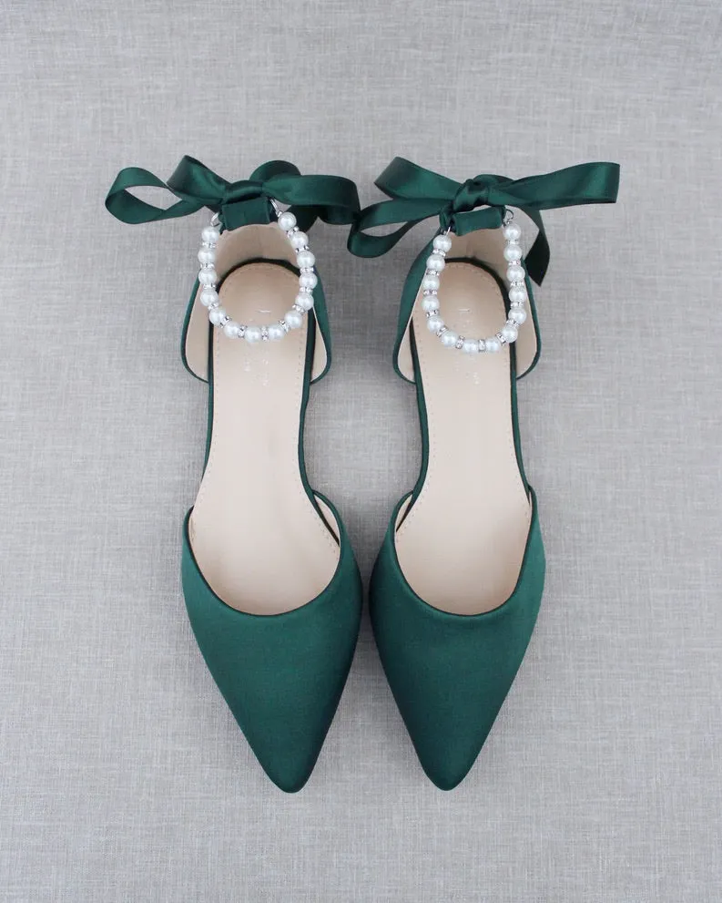 Satin Pointy Toe Flats with Satin Ankle Tie or Ballerina Lace Up