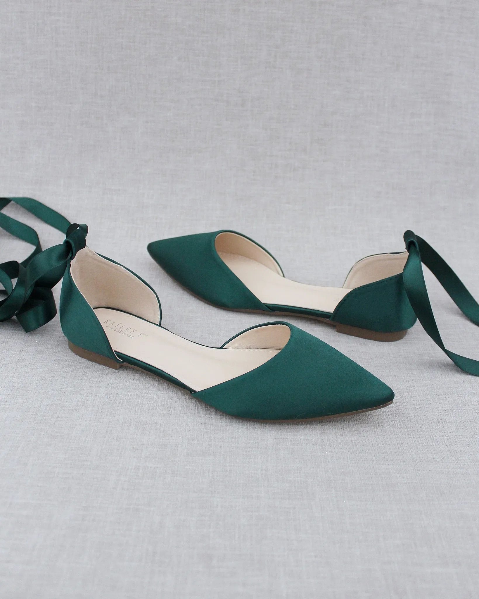 Satin Pointy Toe Flats with Satin Ankle Tie or Ballerina Lace Up