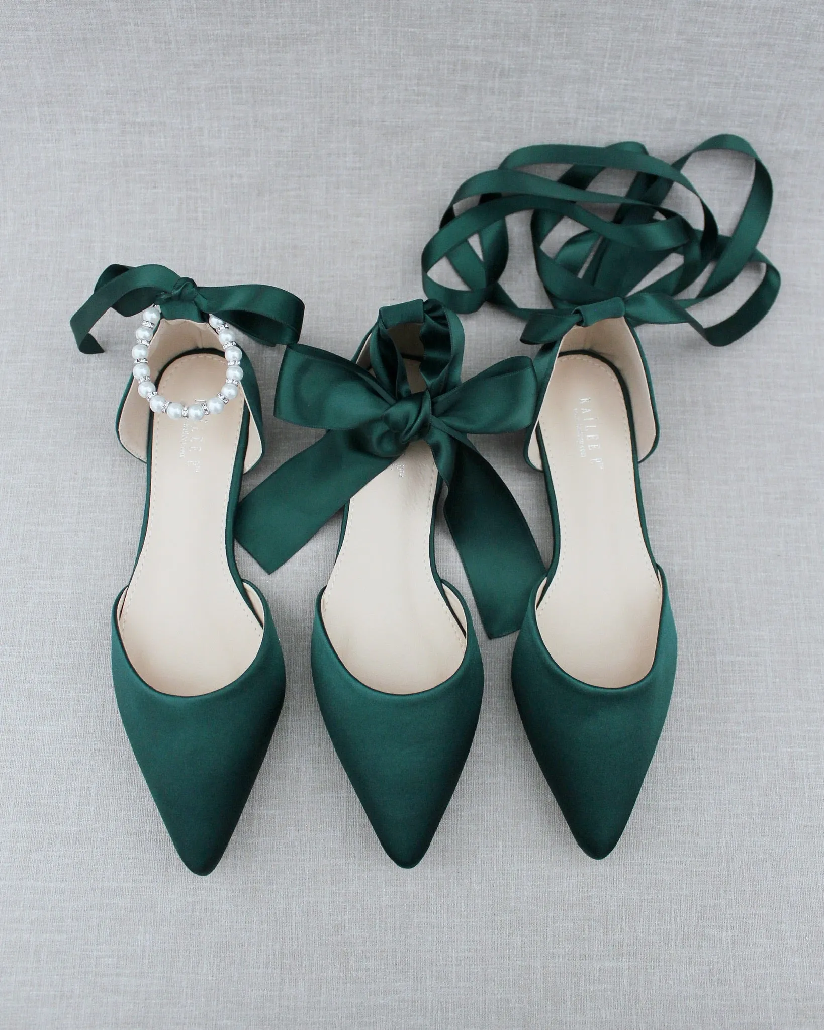 Satin Pointy Toe Flats with Satin Ankle Tie or Ballerina Lace Up