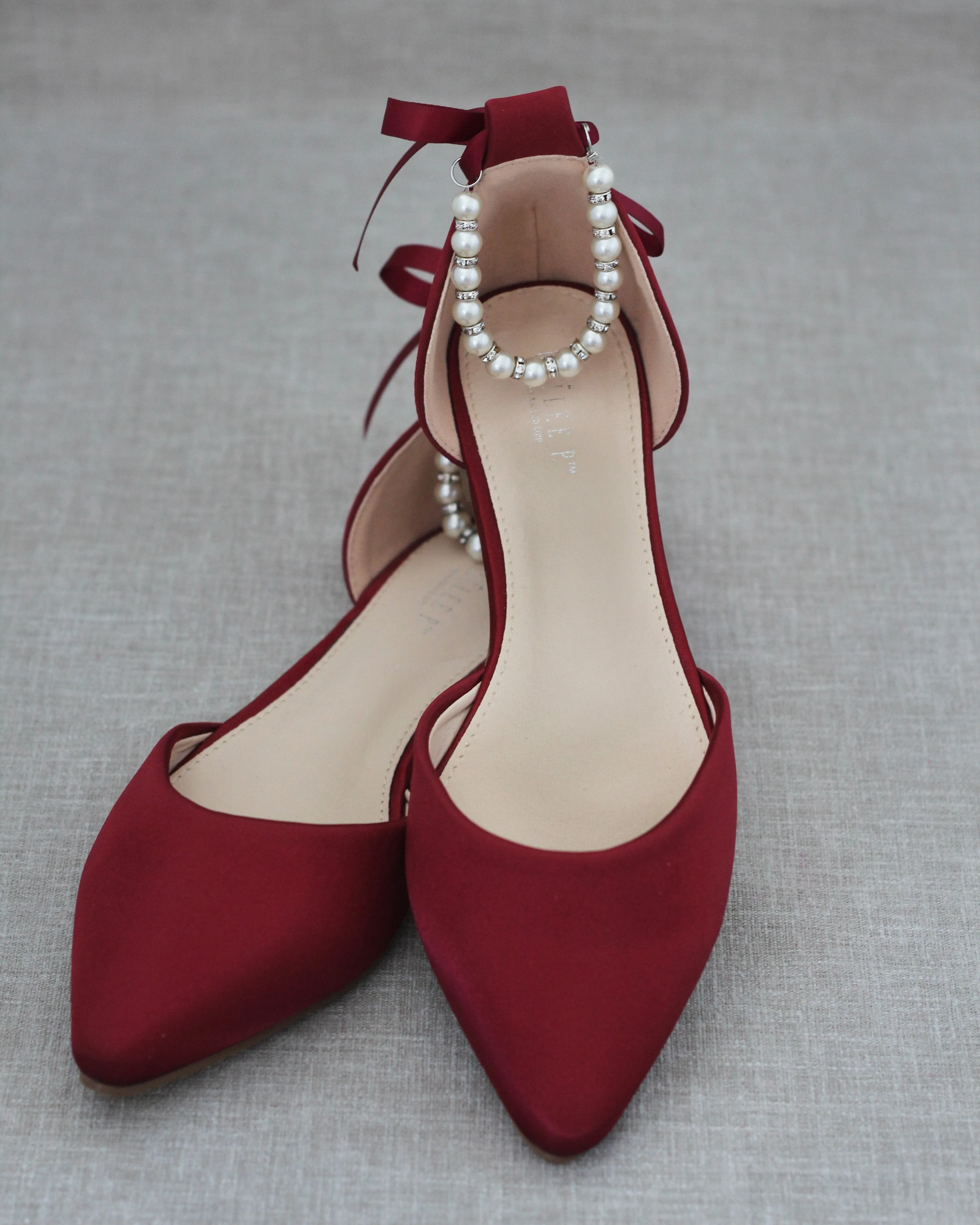 Satin Pointy Toe Flats with Satin Ankle Tie or Ballerina Lace Up