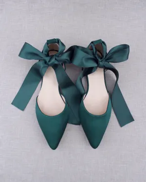 Satin Pointy Toe Flats with Satin Ankle Tie or Ballerina Lace Up