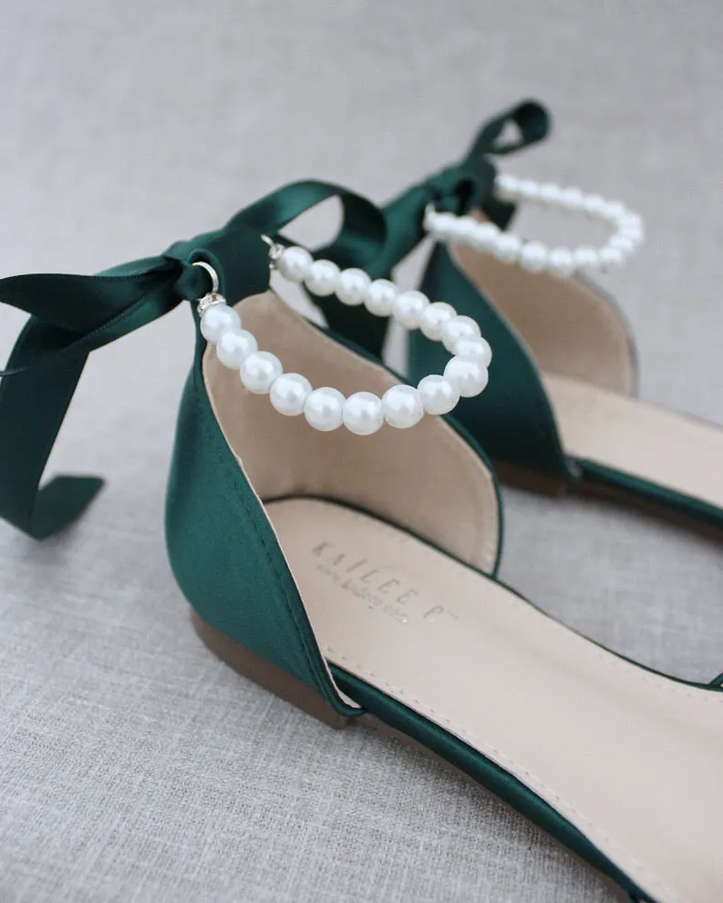 Satin Pointy Toe Flats with Satin Ankle Tie or Ballerina Lace Up
