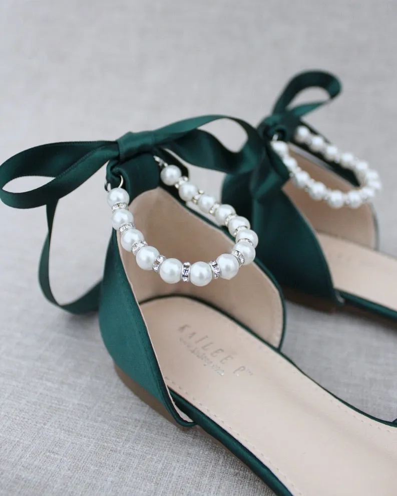Satin Pointy Toe Flats with Satin Ankle Tie or Ballerina Lace Up