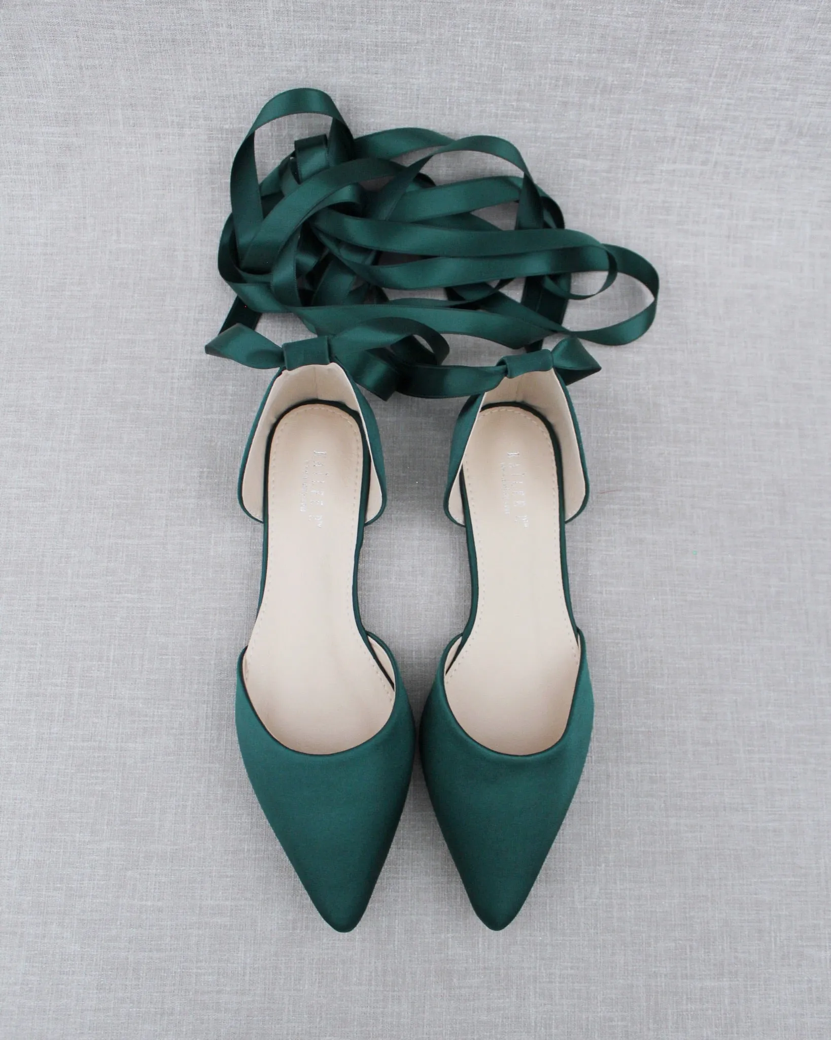 Satin Pointy Toe Flats with Satin Ankle Tie or Ballerina Lace Up