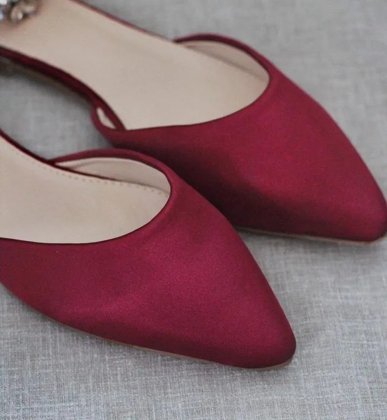 Satin Pointy Toe Flats with Satin Ankle Tie or Ballerina Lace Up