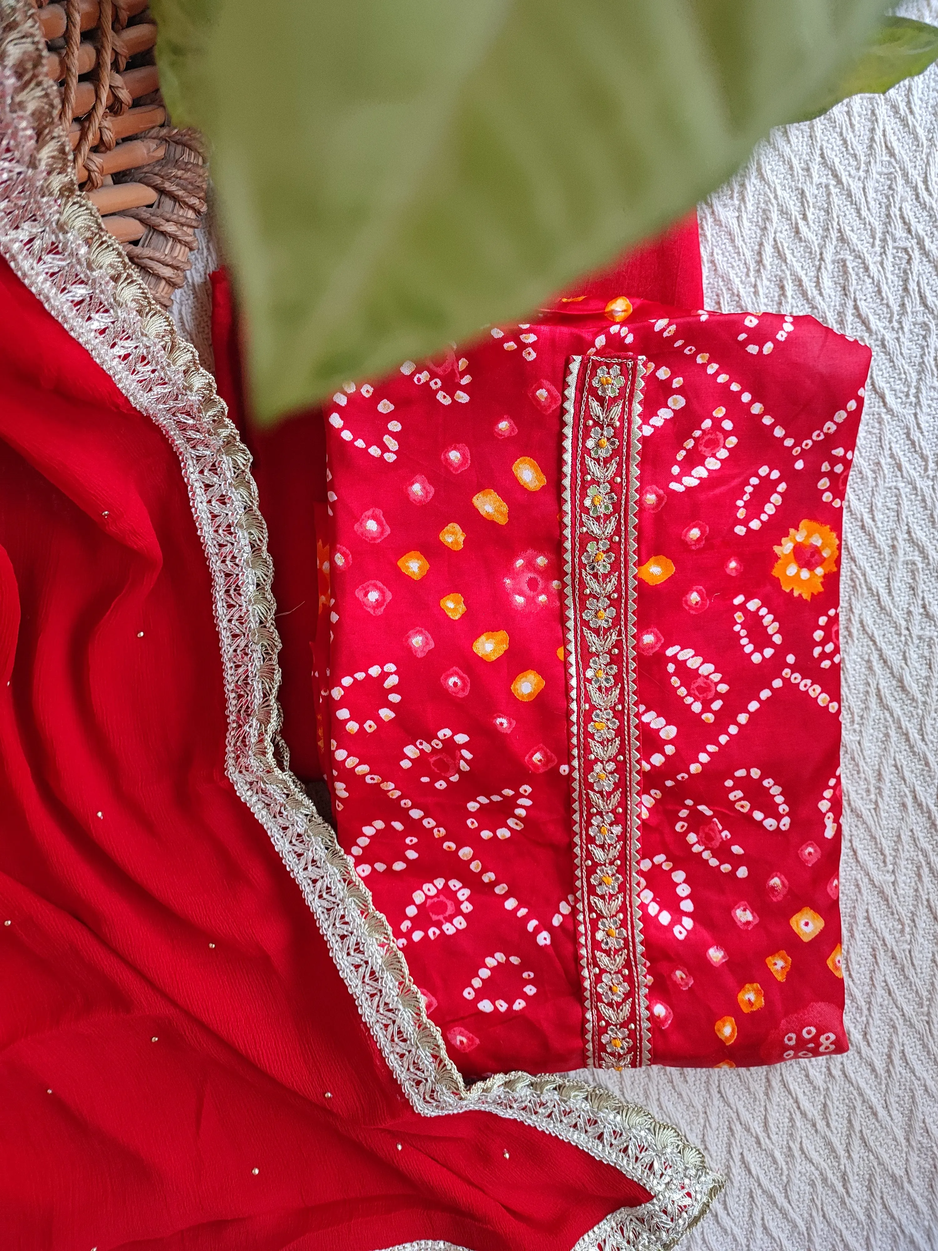 Scarlet Red Modal bandhej Suit Set with Dupatta
