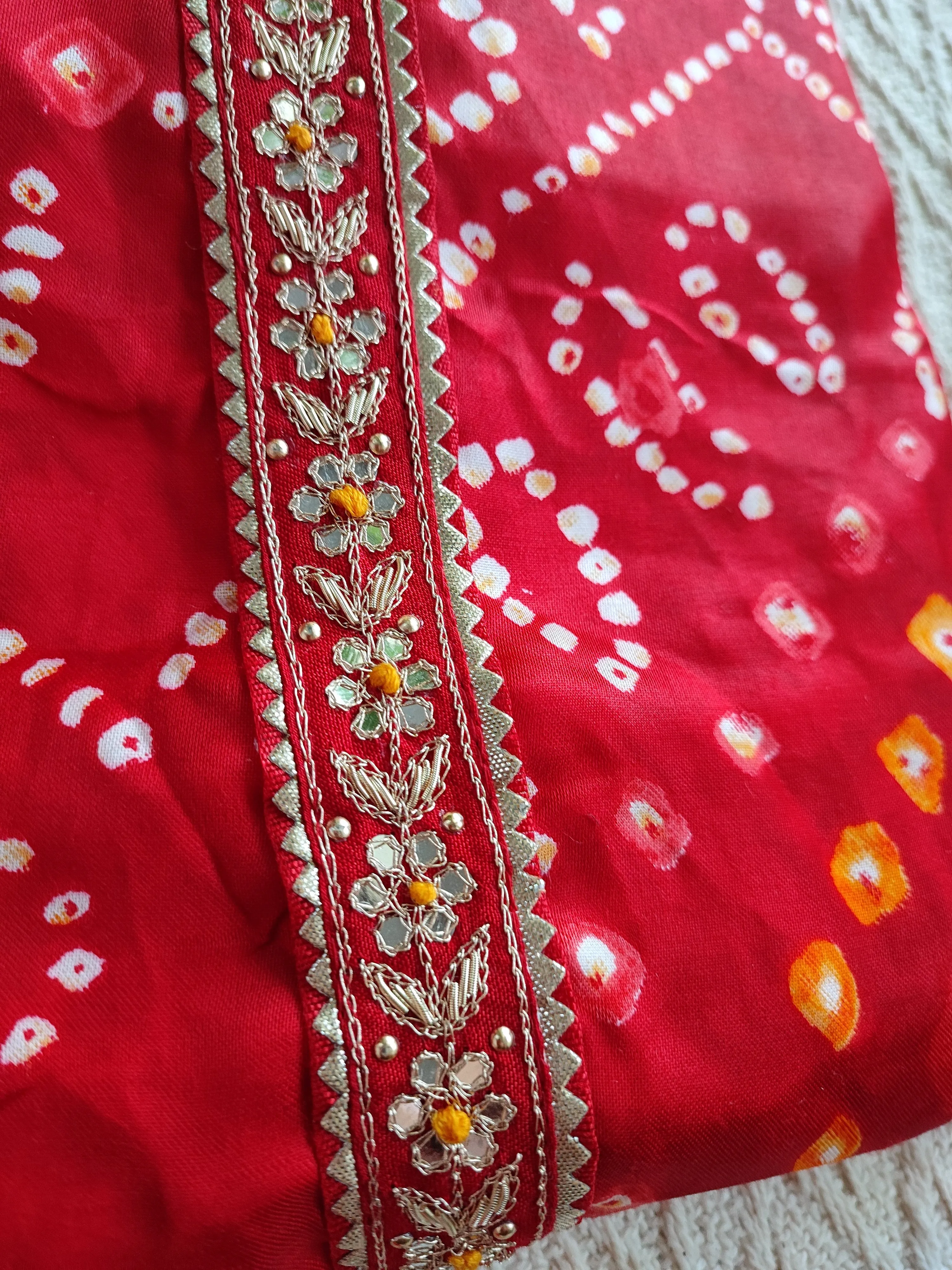 Scarlet Red Modal bandhej Suit Set with Dupatta