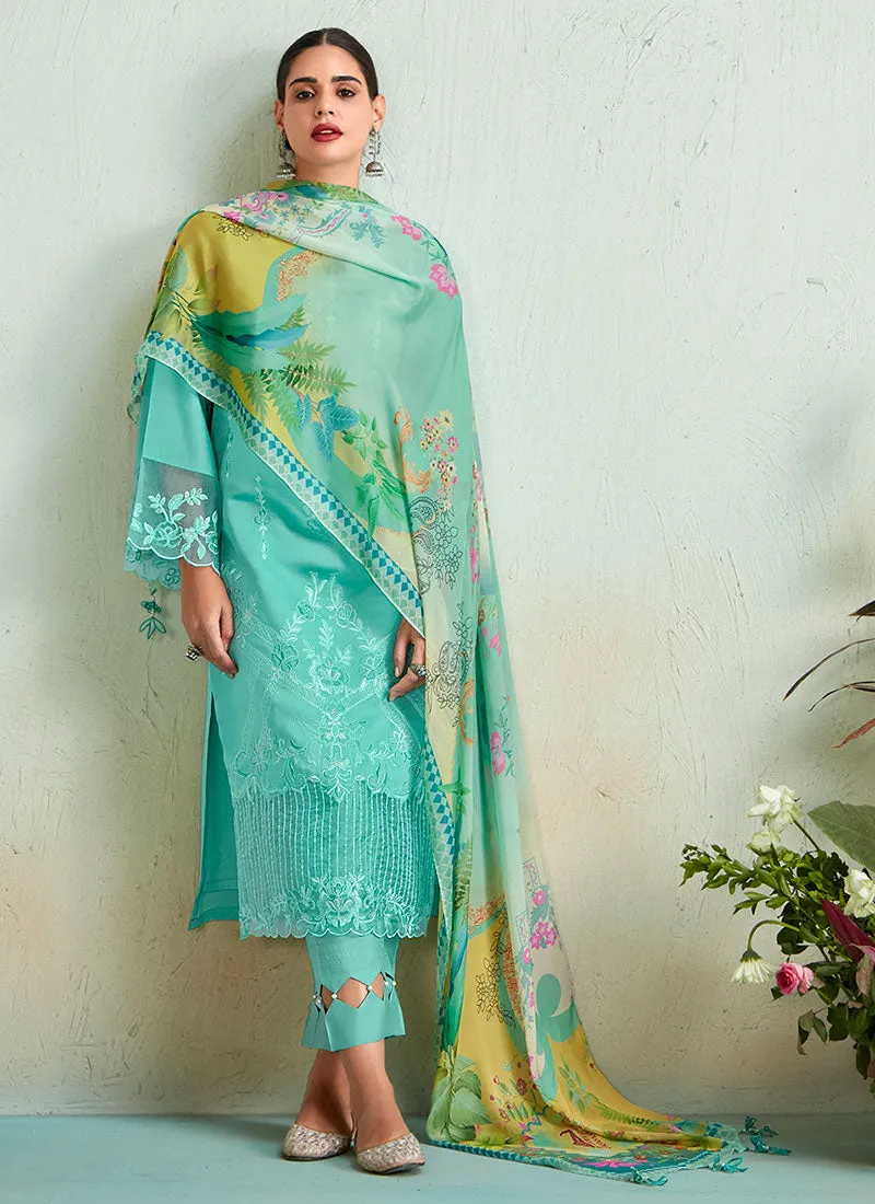Sea Green Floral Embroidery Pakistani Salwar Kameez Suit