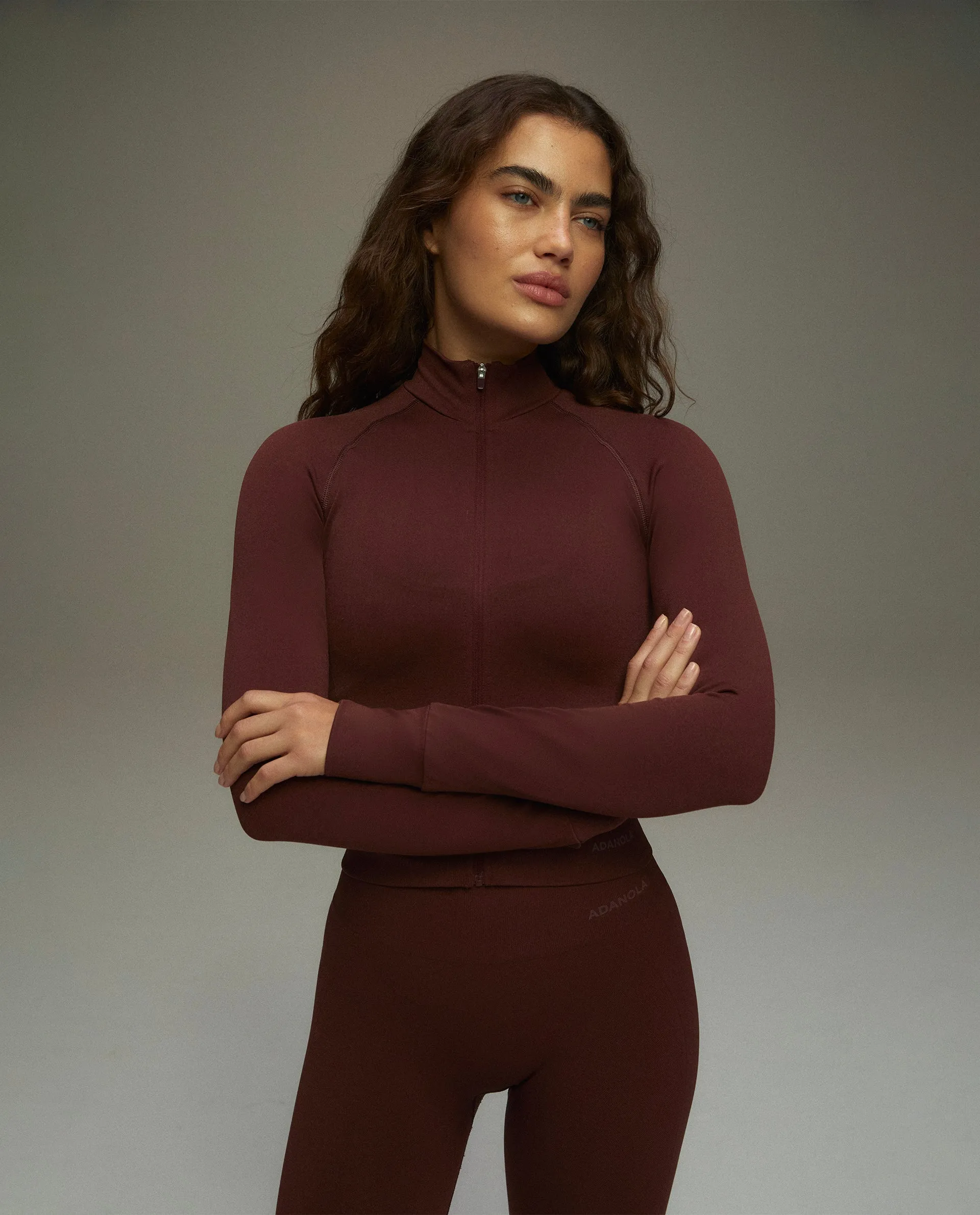 Seamless Long Sleeve Full Zip Top - Burgundy