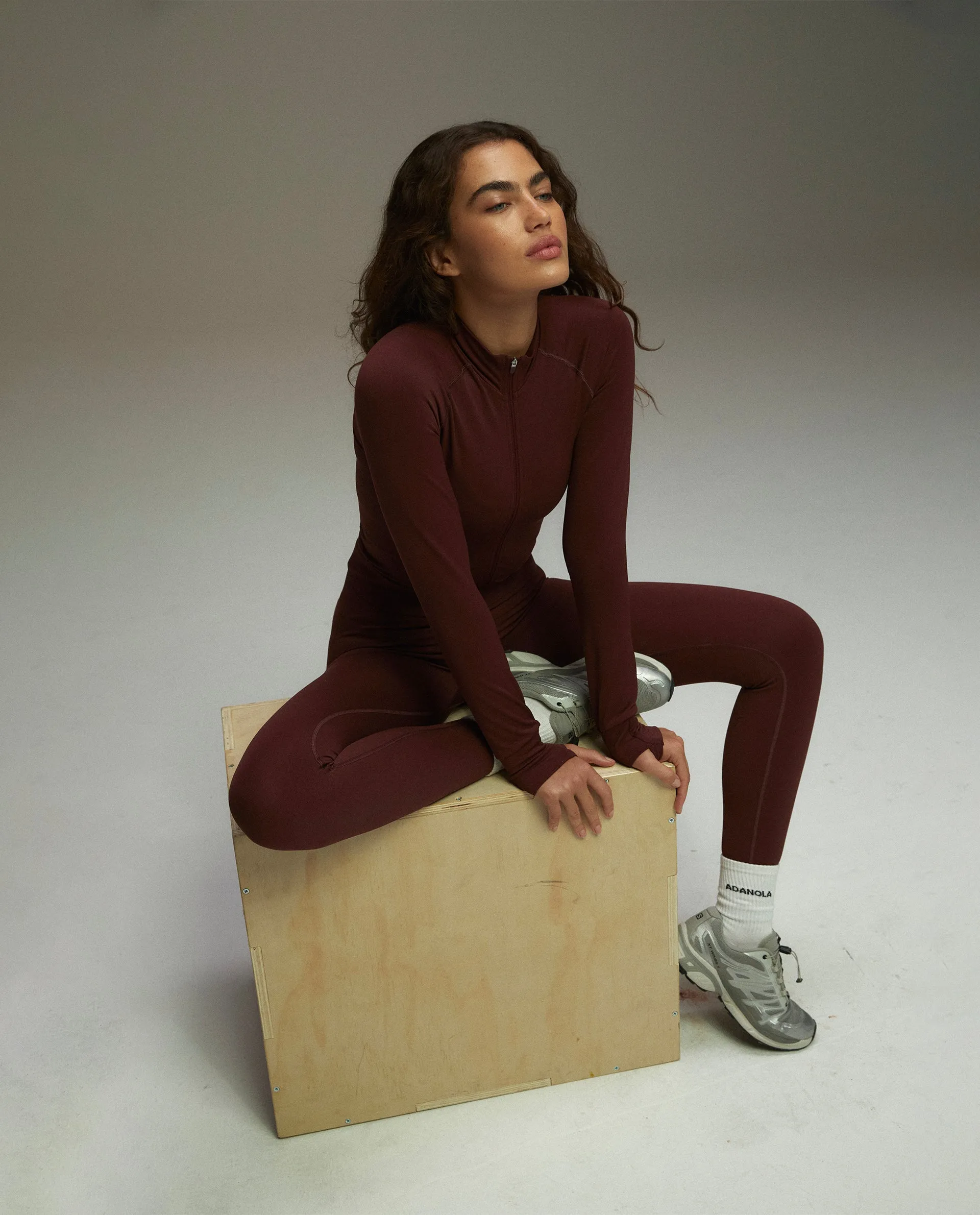 Seamless Long Sleeve Full Zip Top - Burgundy