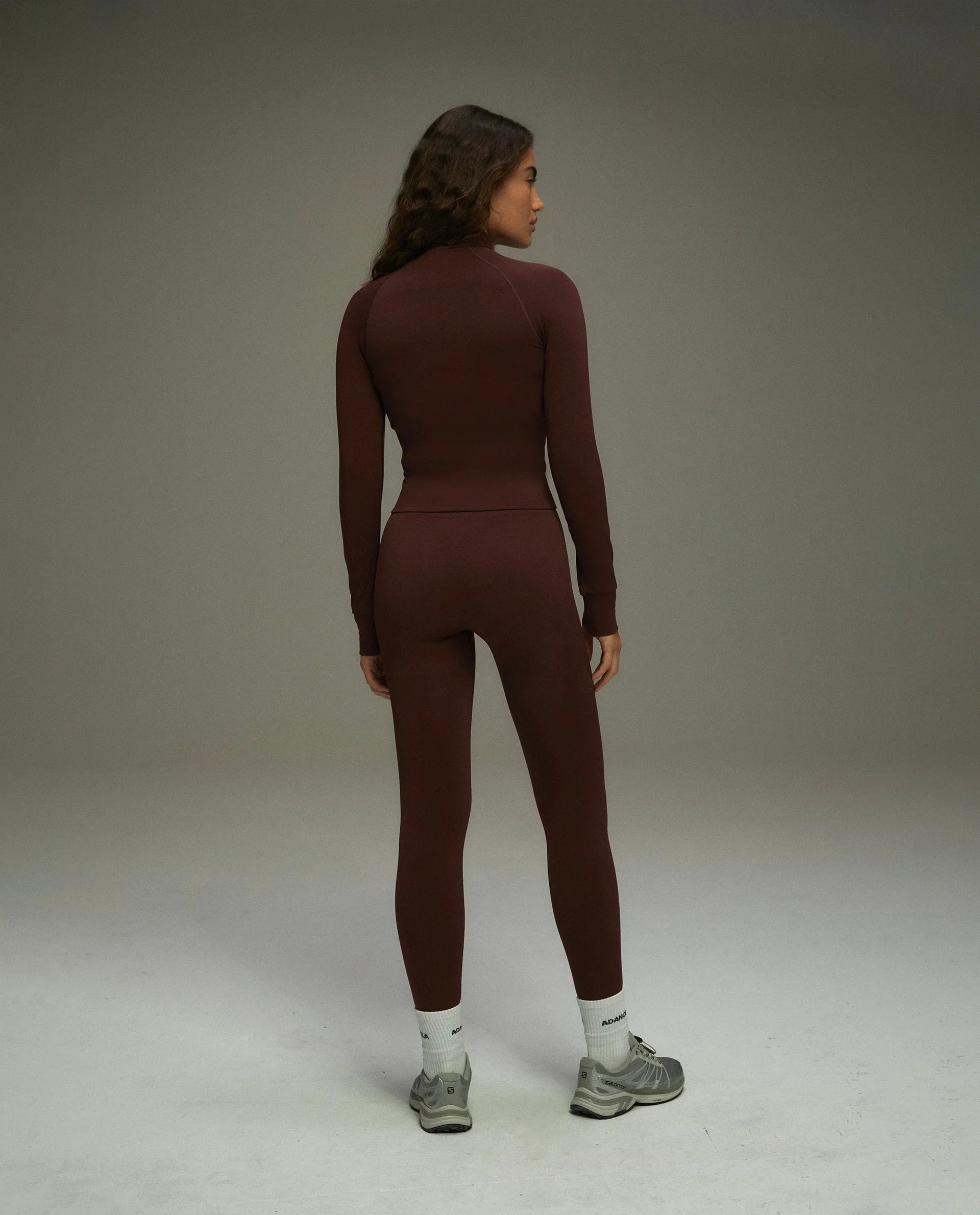 Seamless Long Sleeve Full Zip Top - Burgundy