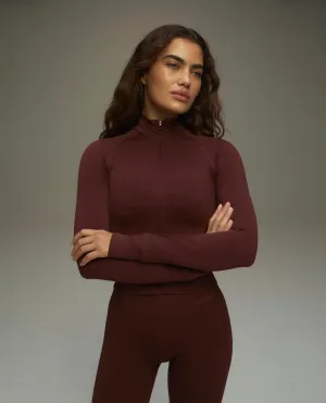 Seamless Long Sleeve Full Zip Top - Burgundy
