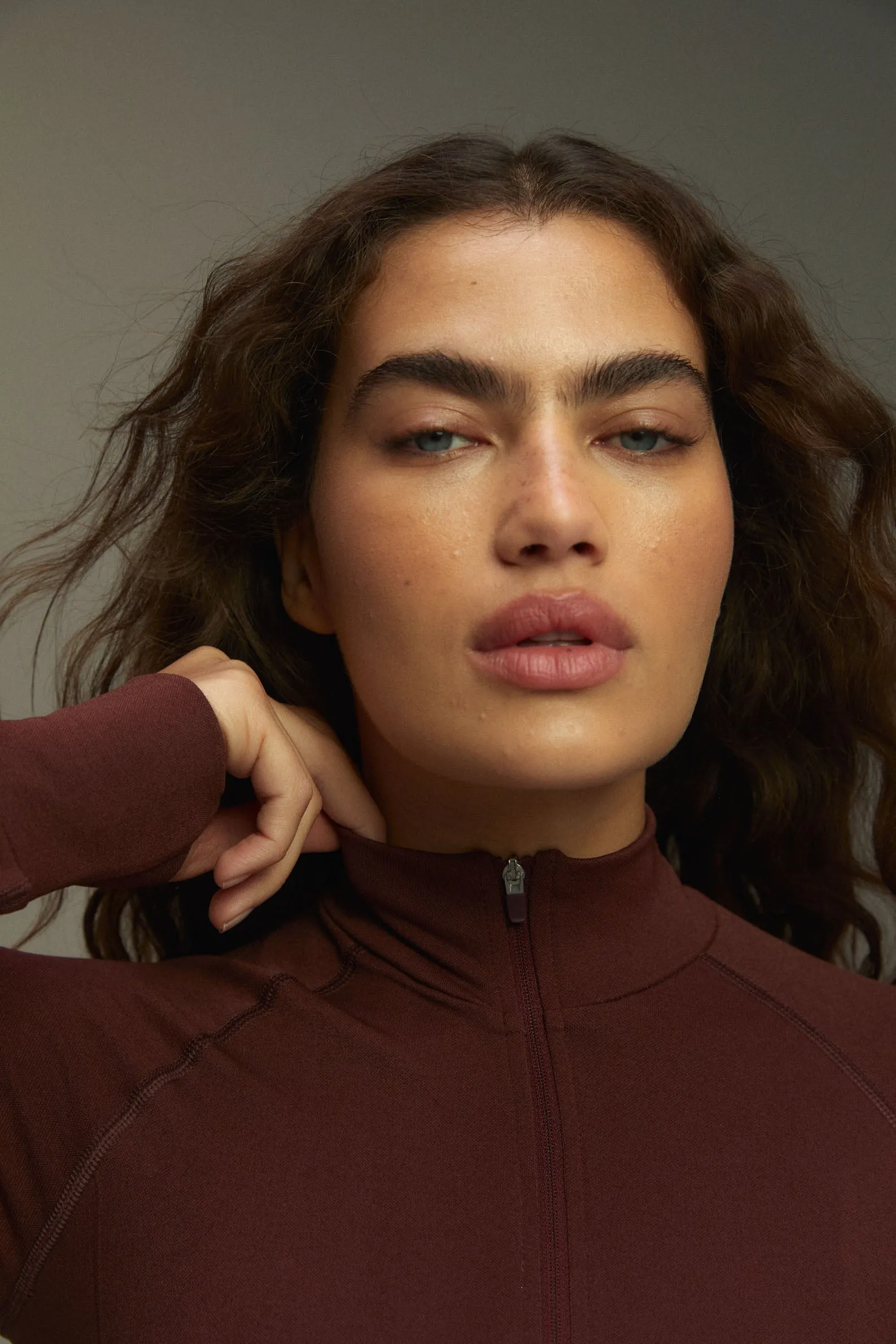 Seamless Long Sleeve Full Zip Top - Burgundy