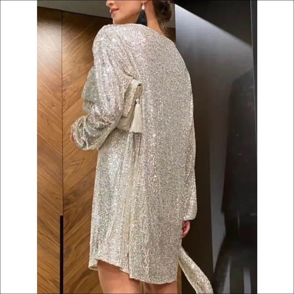 Sequin Tie Waist Mini Dress