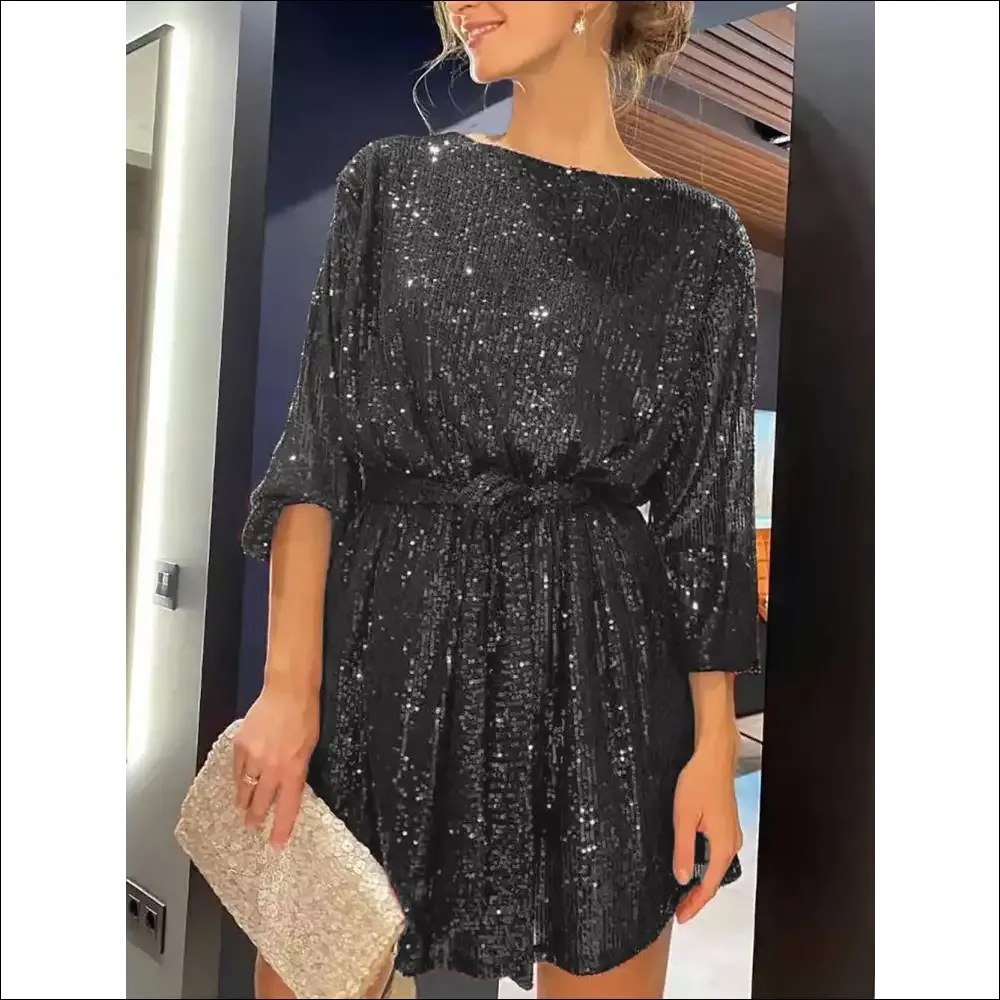 Sequin Tie Waist Mini Dress