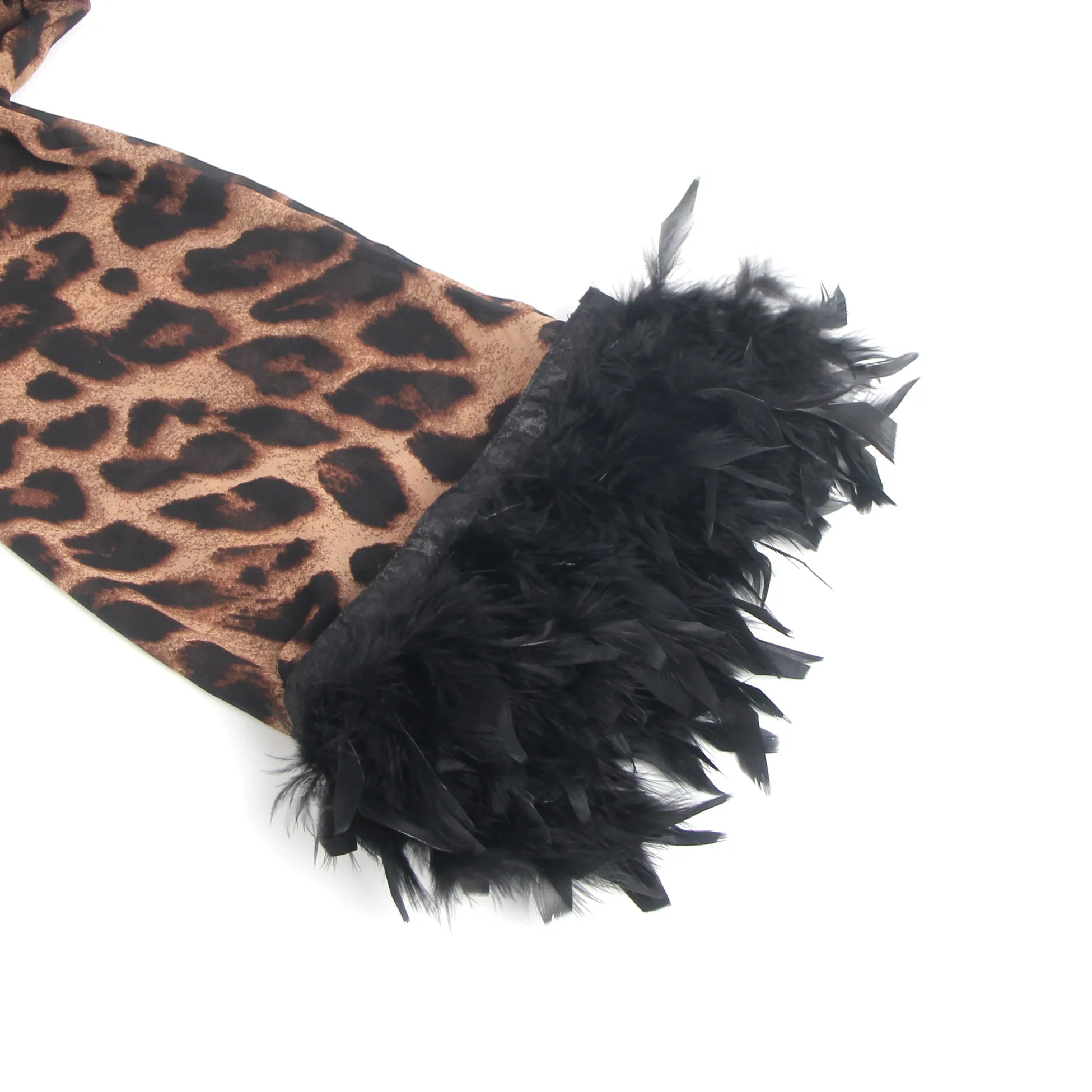 Sexy Leopard Egypt Print Chiffon Feather Long Robe With Belt