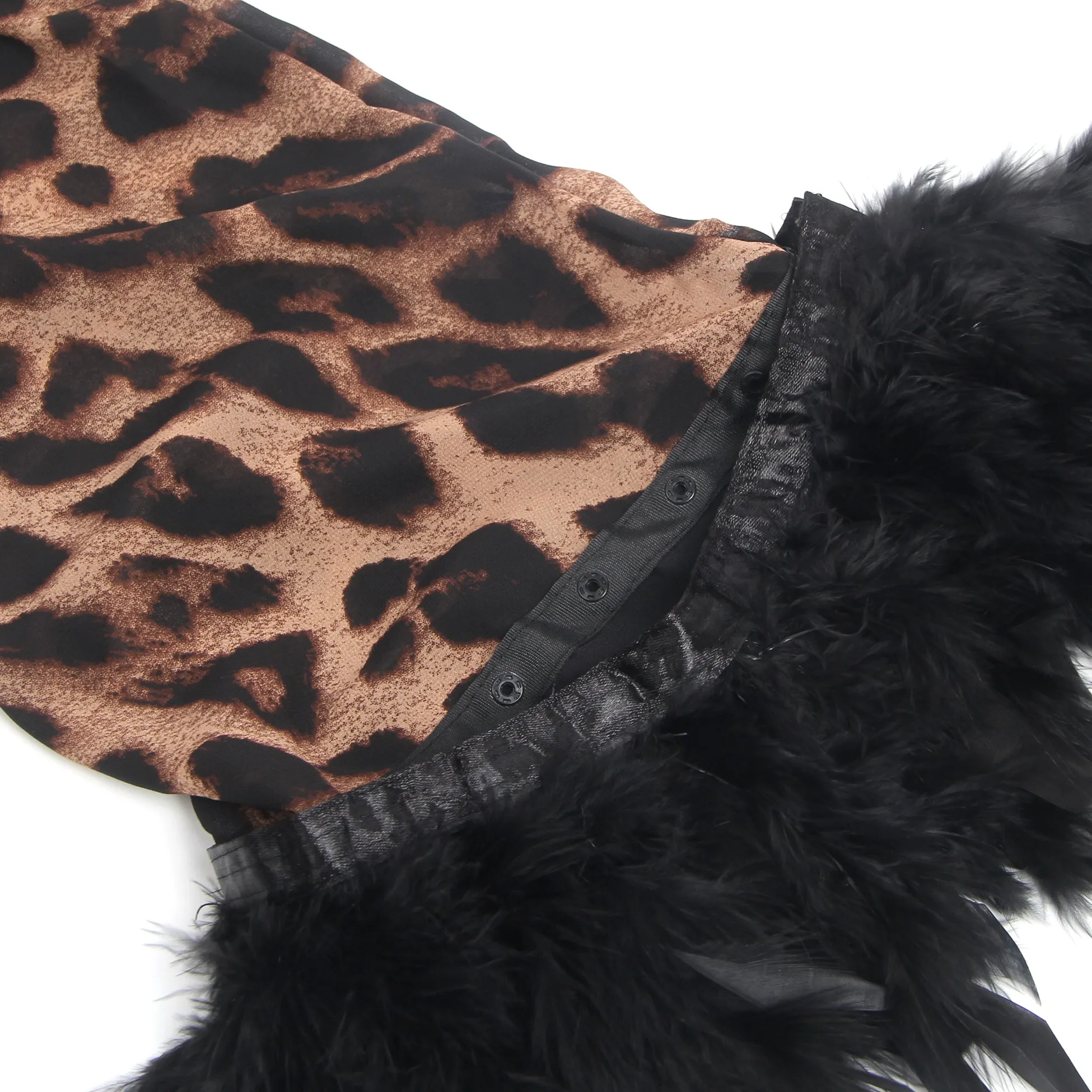 Sexy Leopard Egypt Print Chiffon Feather Long Robe With Belt