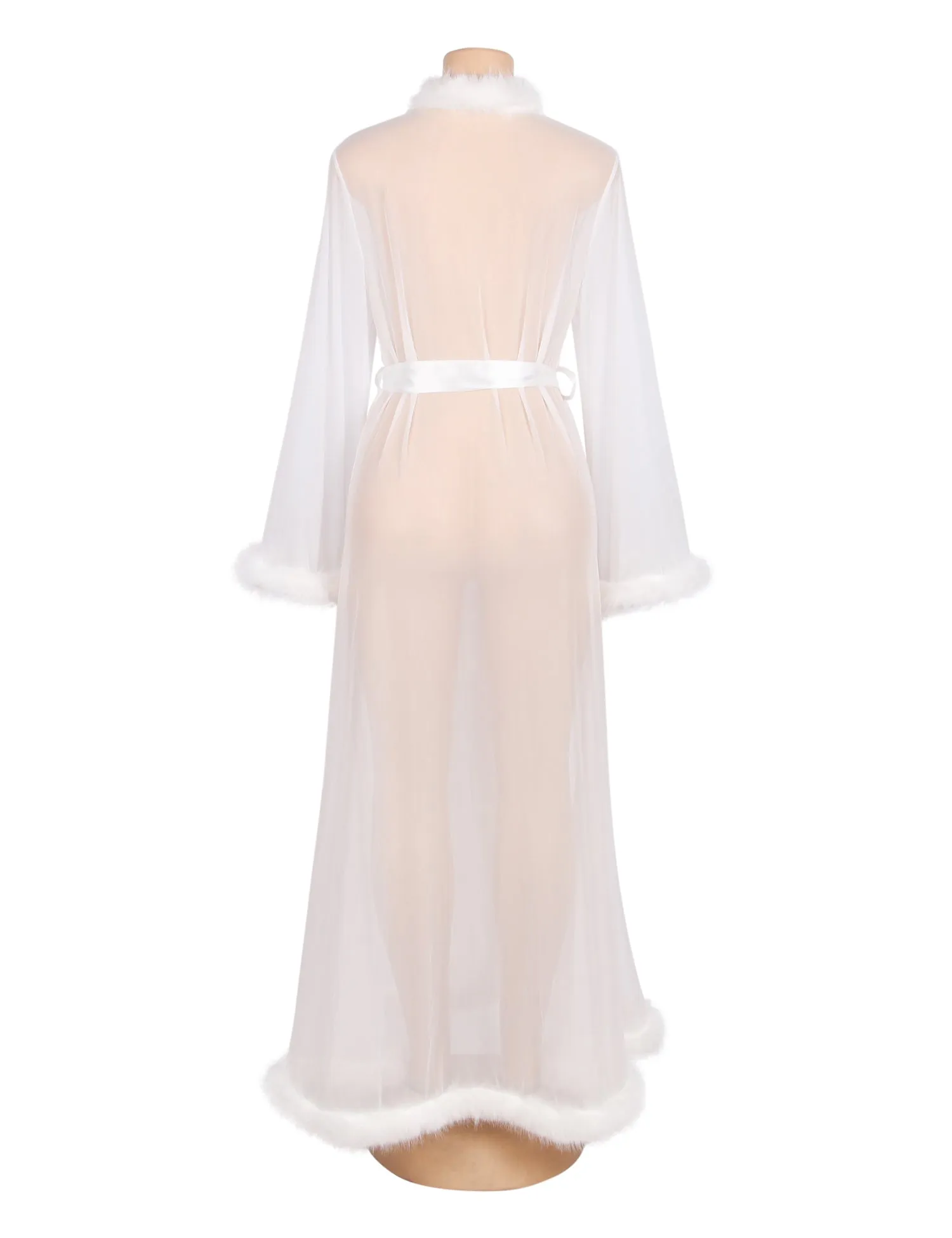 Sexy Mesh Imitation Mink Fur Trim Long Robe Egypt With Belt