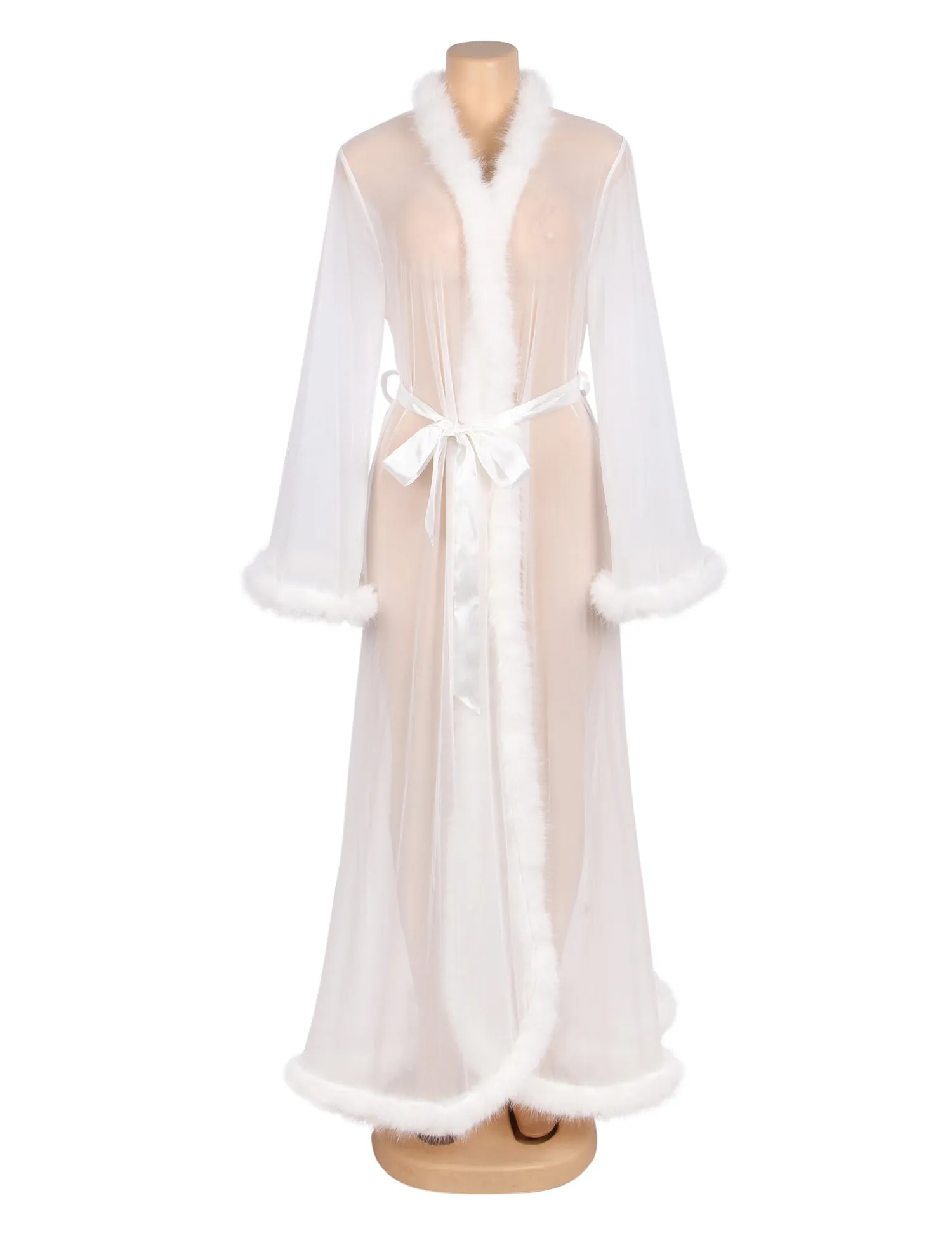 Sexy Mesh Imitation Mink Fur Trim Long Robe Egypt With Belt