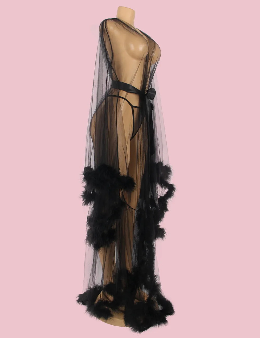 Sexy Robe Egypt Plush Edging Mesh Wide Sleeves With Belt