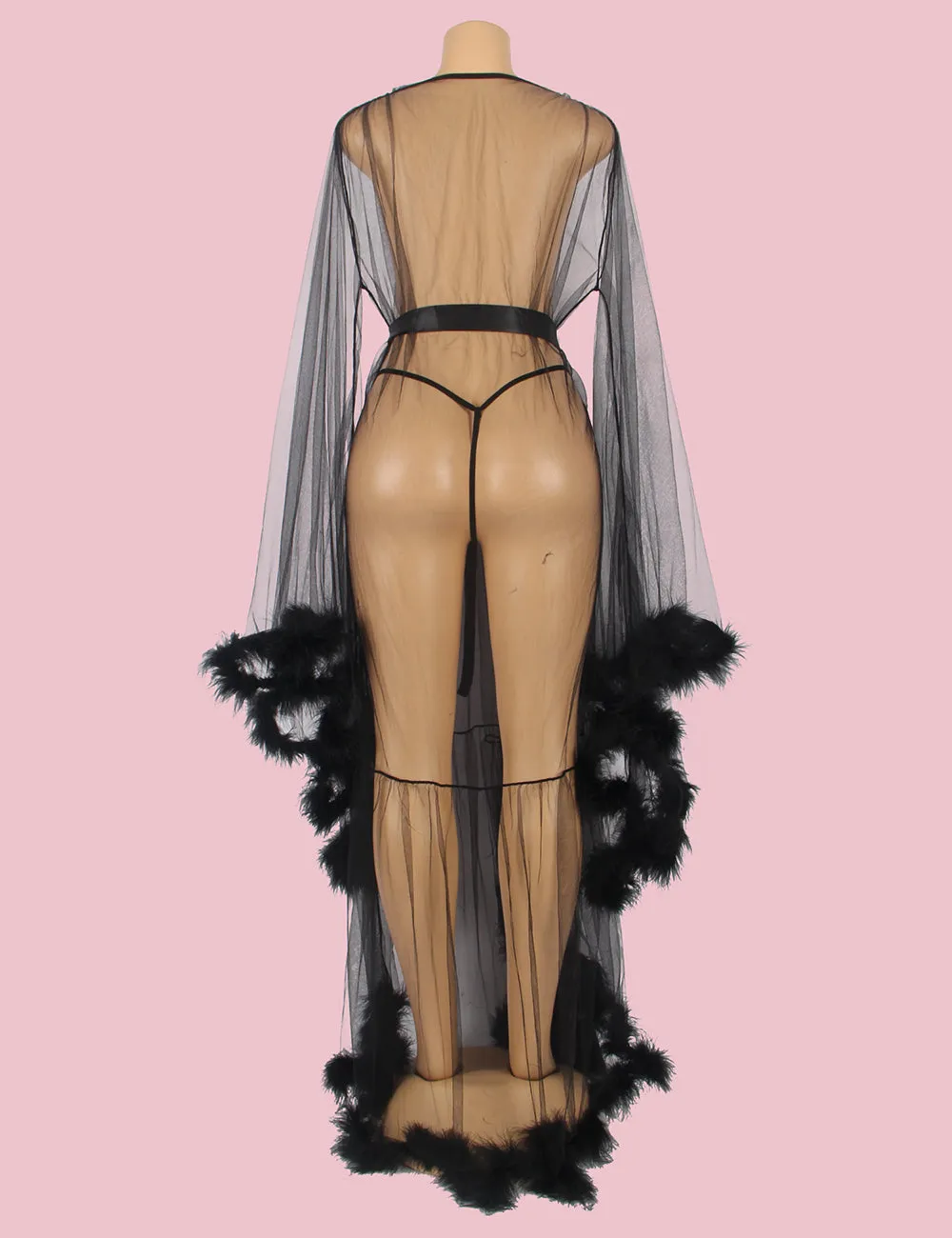 Sexy Robe Egypt Plush Edging Mesh Wide Sleeves With Belt