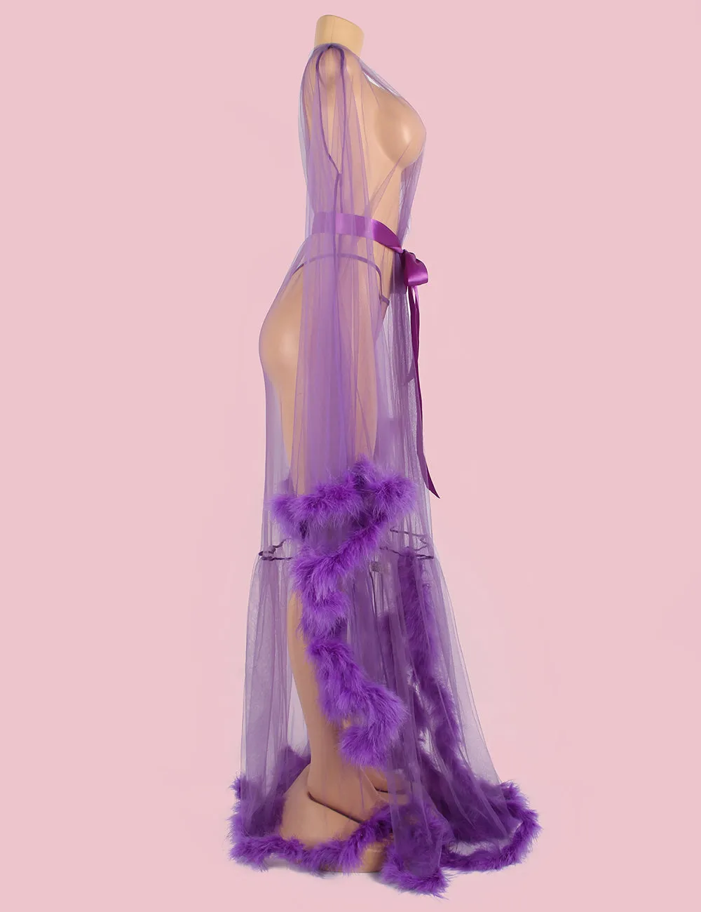 Sexy Robe Egypt Plush Edging Mesh Wide Sleeves With Belt