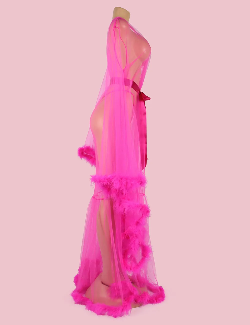 Sexy Robe Egypt Plush Edging Mesh Wide Sleeves With Belt
