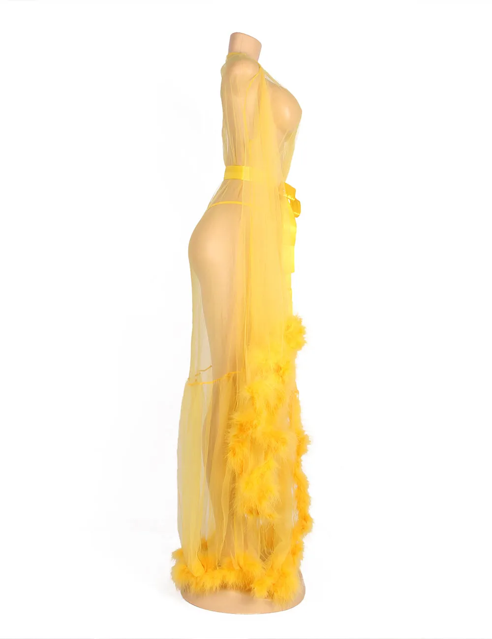 Sexy Robe Egypt Plush Edging Mesh Wide Sleeves With Belt