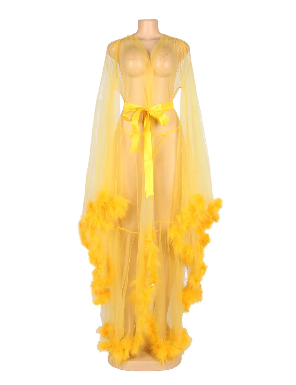 Sexy Robe Egypt Plush Edging Mesh Wide Sleeves With Belt