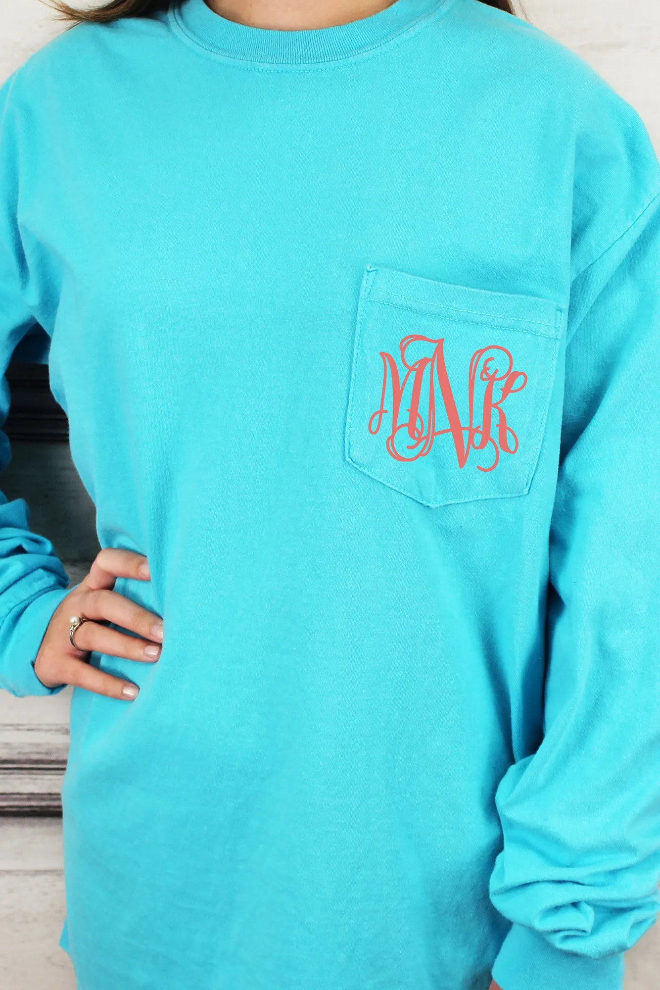 Shades of Blue Comfort Colors Long Sleeve Pocket Tee