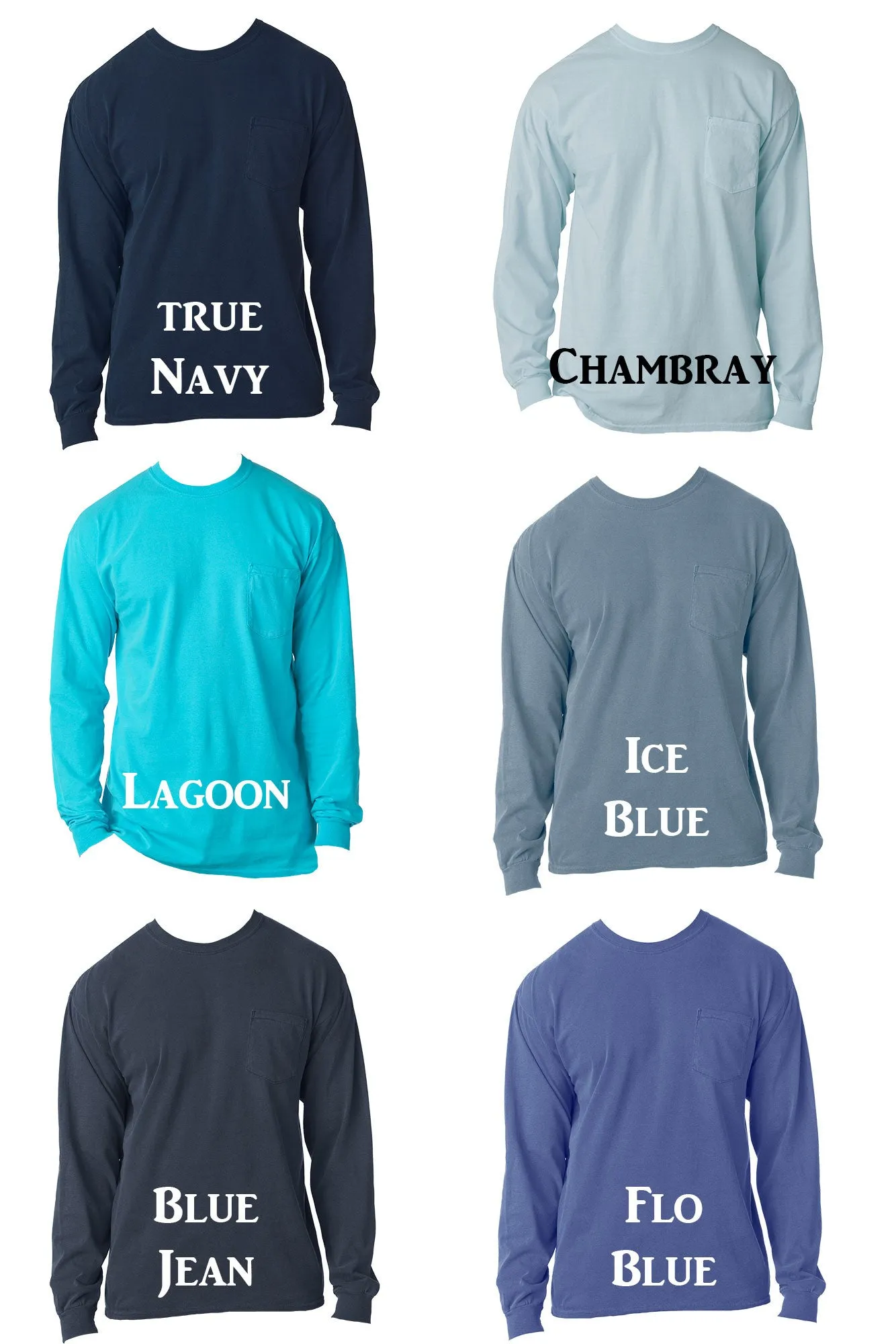 Shades of Blue Comfort Colors Long Sleeve Pocket Tee
