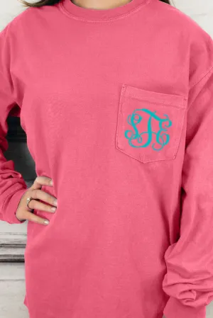 Shades of Pink/Purple Comfort Colors Long Sleeve Pocket Tee