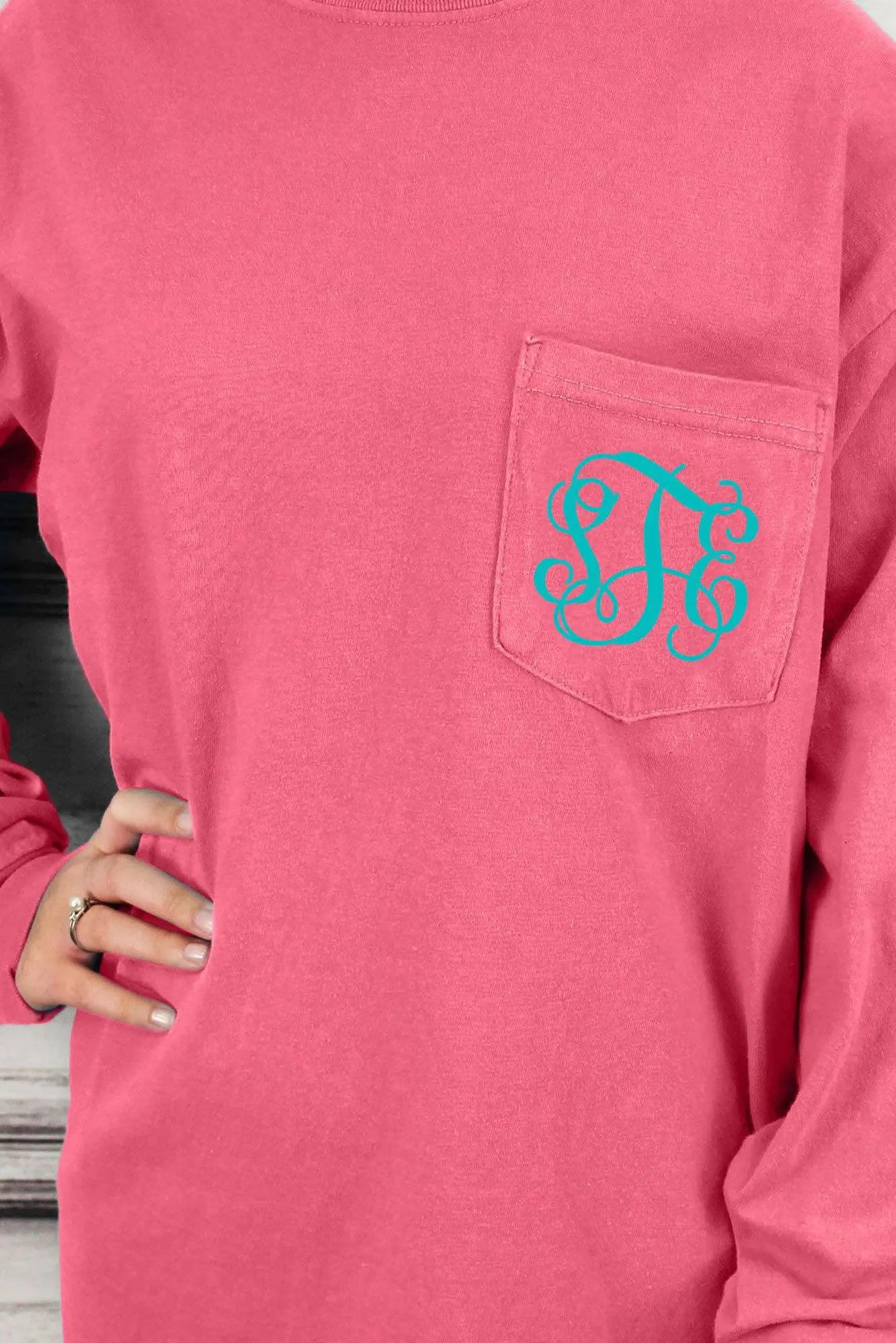 Shades of Pink/Purple Comfort Colors Long Sleeve Pocket Tee