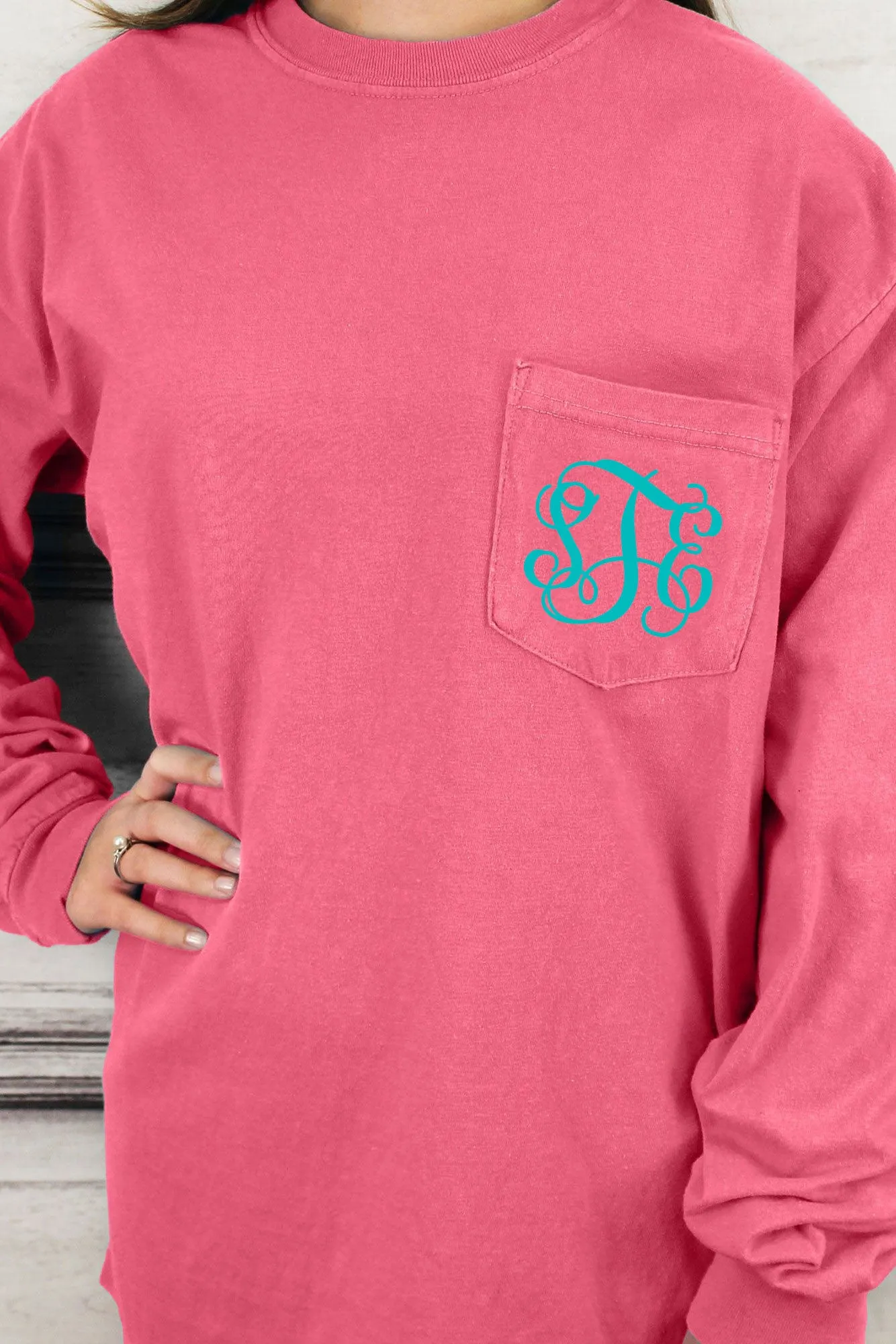 Shades of Pink/Purple Comfort Colors Long Sleeve Pocket Tee