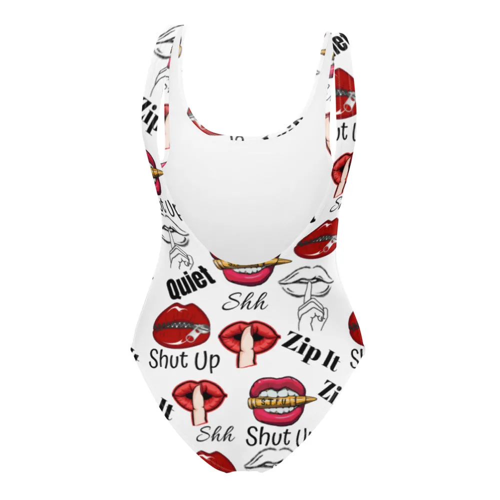 Shhhut Up One-Piece Swimsuit - White