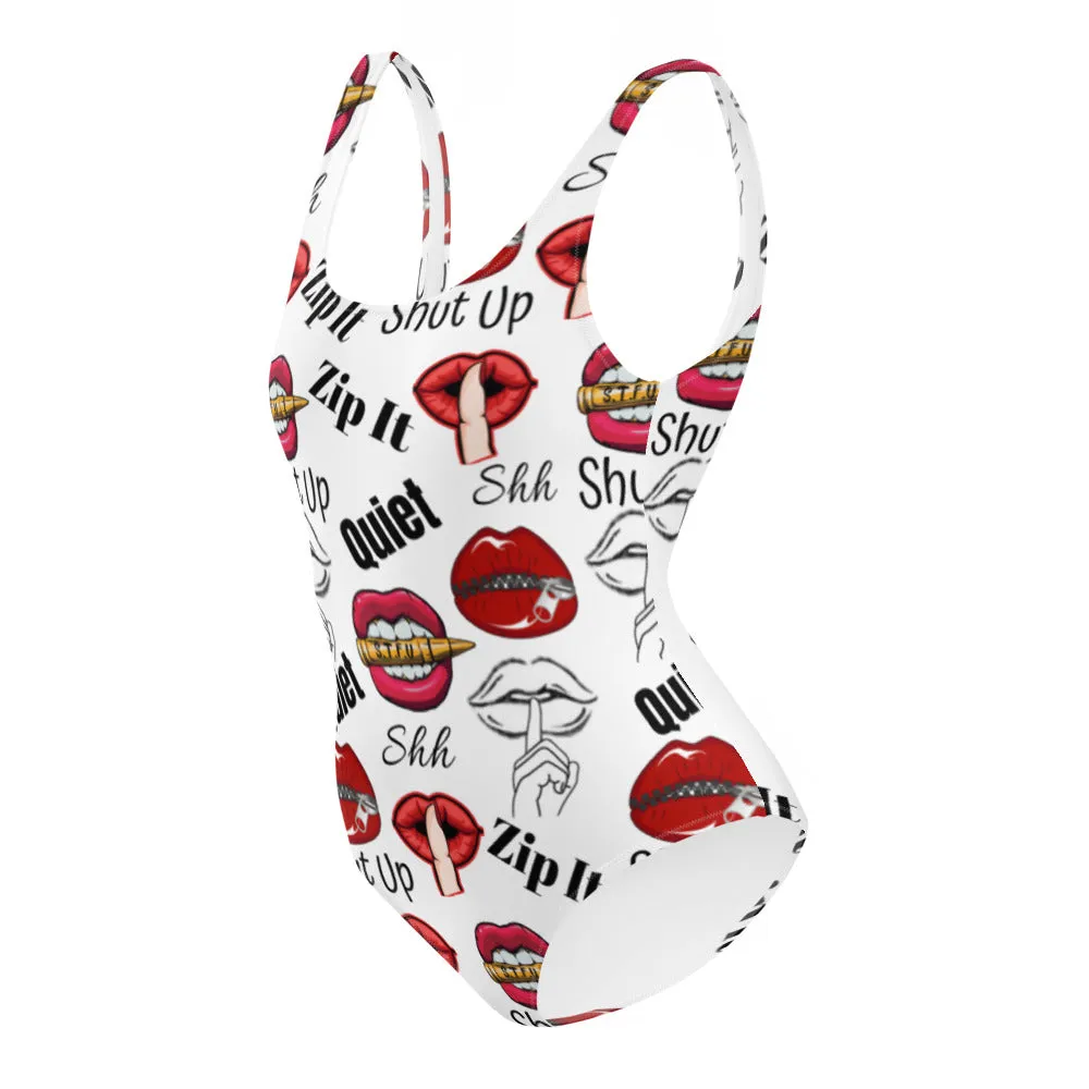 Shhhut Up One-Piece Swimsuit - White