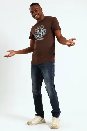 Short Sleeve Basic Print Tee - Brown