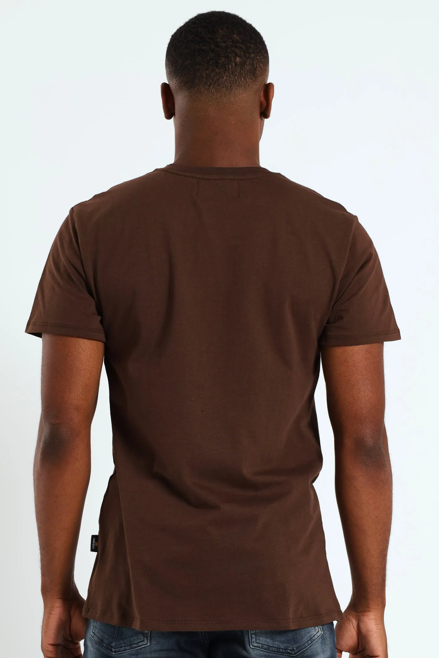 Short Sleeve Basic Print Tee - Brown