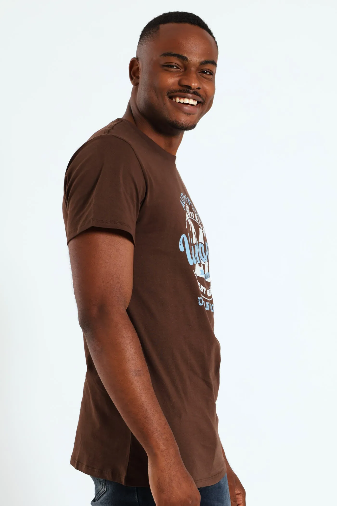 Short Sleeve Basic Print Tee - Brown