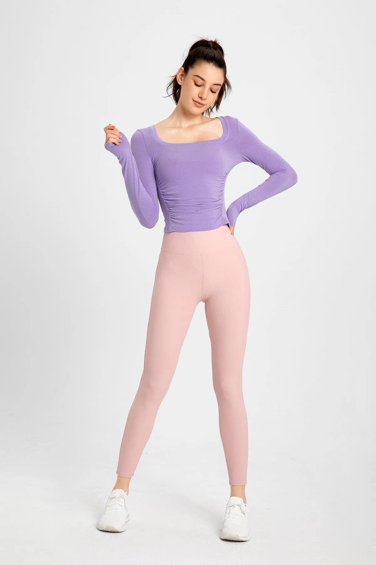 Side Ruched Long Sleeve Crop Top