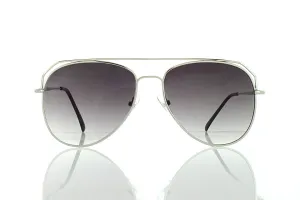 Silver Flat Aviator Sunglasses with Black Lens 100% UV400